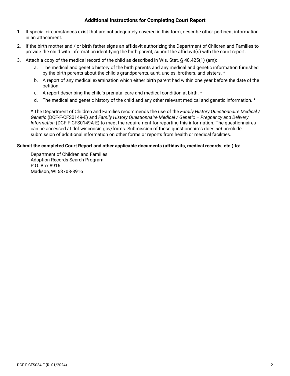 Form DCF-F-CFS0134-E Court Report for Centralized Birth Record - Wisconsin, Page 2