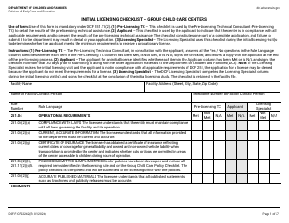 Document preview: Form DCF-F-CFS2242 Initial Licensing Checklist - Group Child Care Centers - Wisconsin