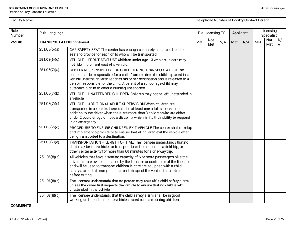 Form DCF-F-CFS2242 Initial Licensing Checklist - Group Child Care Centers - Wisconsin, Page 21