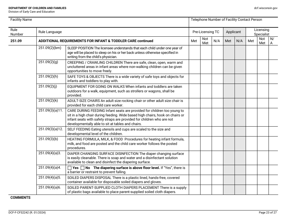 Form DCF-F-CFS2242 Initial Licensing Checklist - Group Child Care Centers - Wisconsin, Page 23