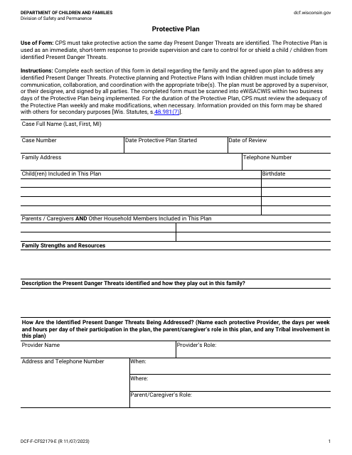 Form DCF-F-CFS2179-E Protective Plan - Wisconsin