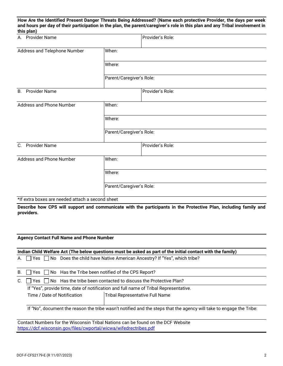 Form DCF-F-CFS2179-E Protective Plan - Wisconsin, Page 2