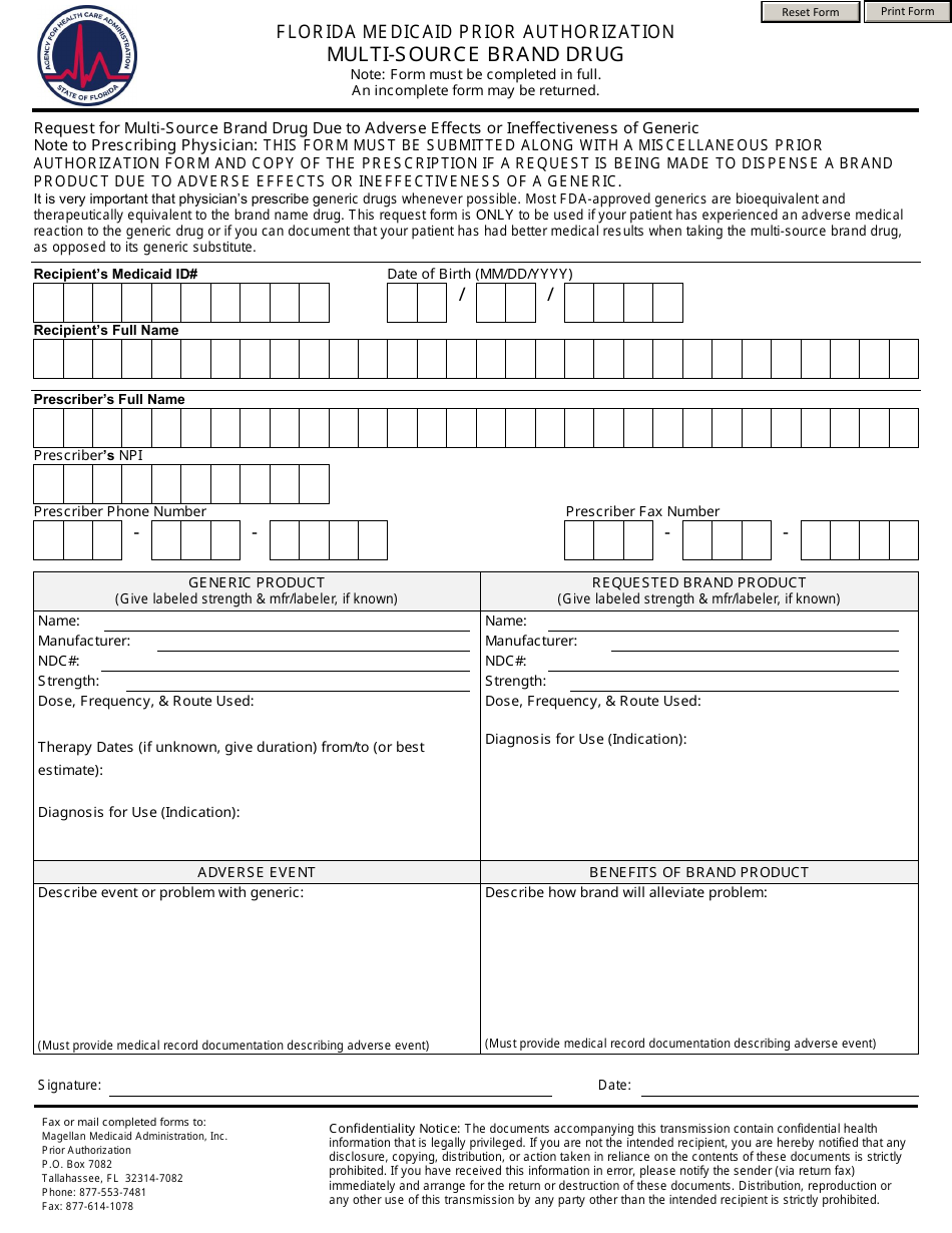 Florida florida medicaid prior authorization multi source brand drug
