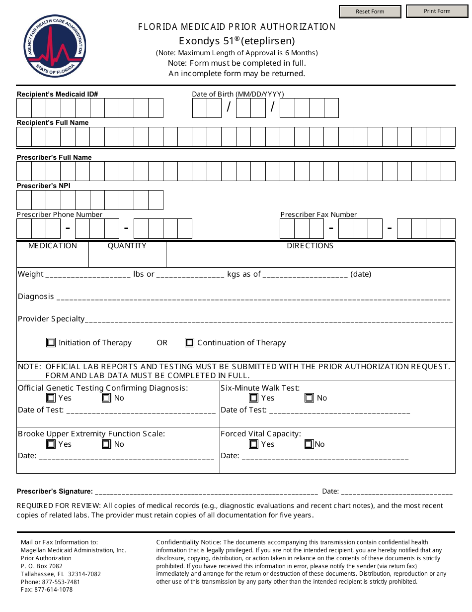 Florida florida medicaid prior authorization exondys 51 eteplirsen