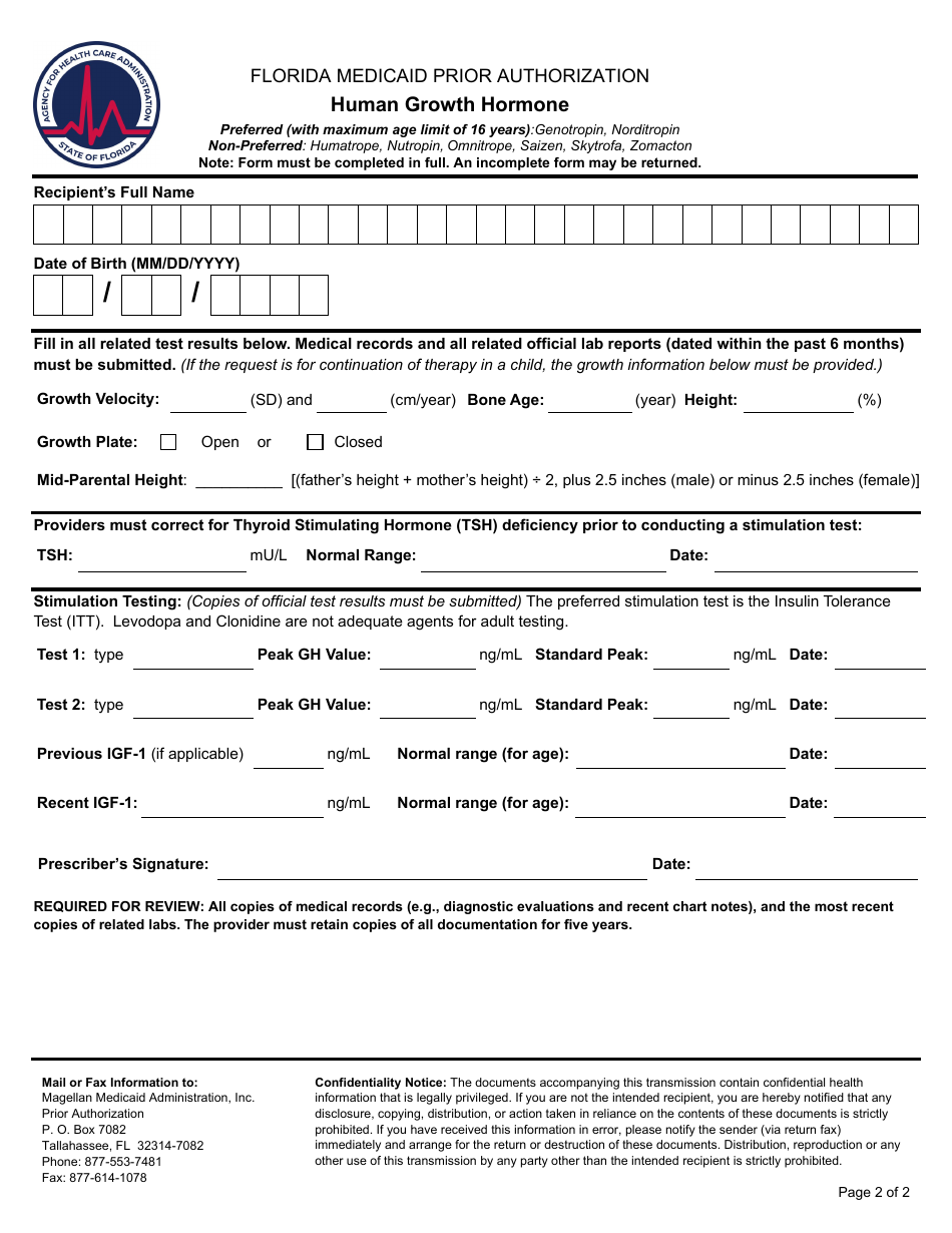 Florida Medicaid Prior Authorization - Human Growth Hormone - Florida, Page 2