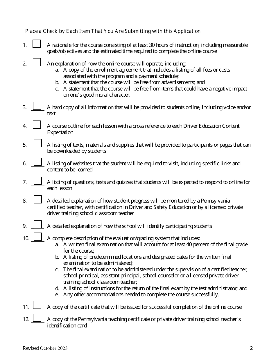Driver Education - Online Theory Program Application - Pennsylvania, Page 2