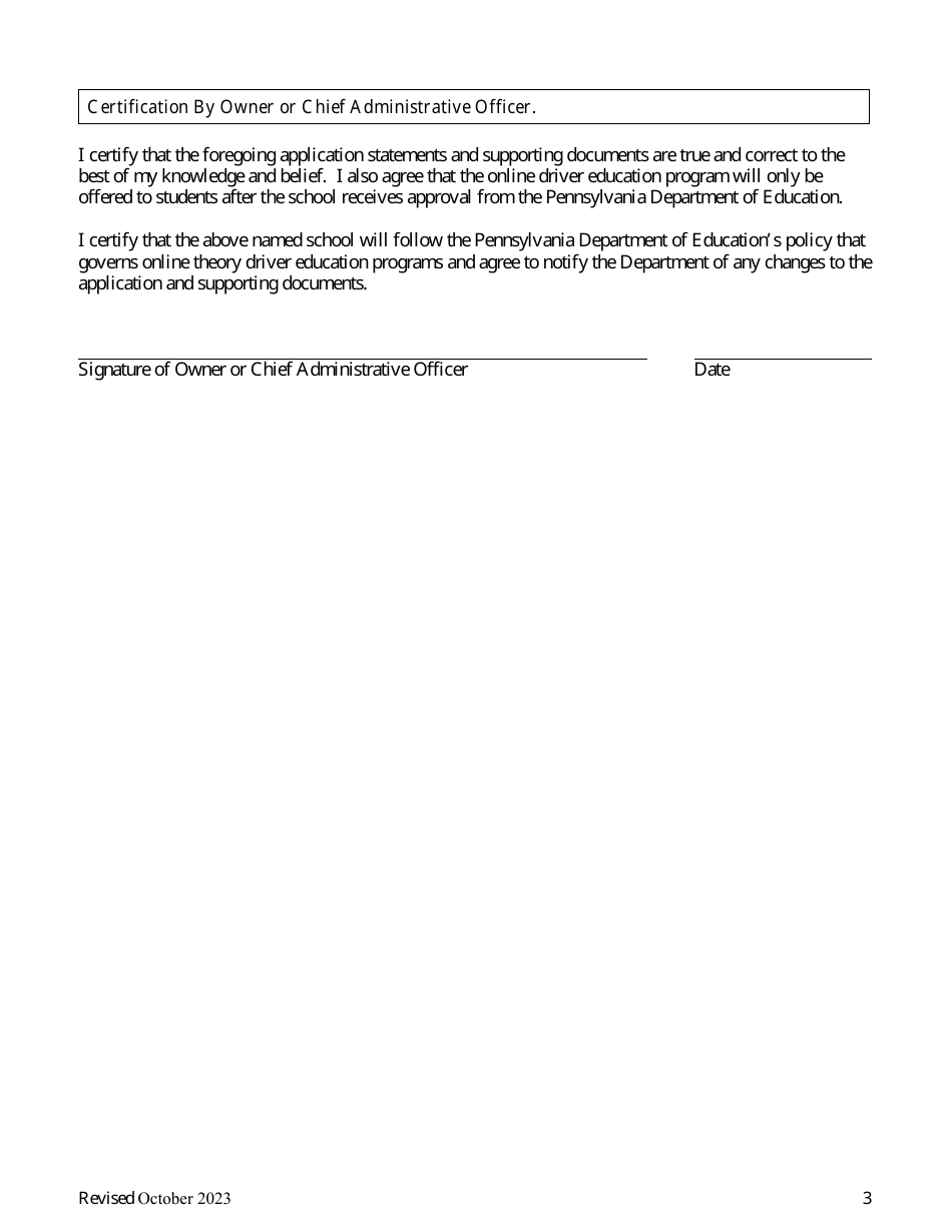 Driver Education - Online Theory Program Application - Pennsylvania, Page 3