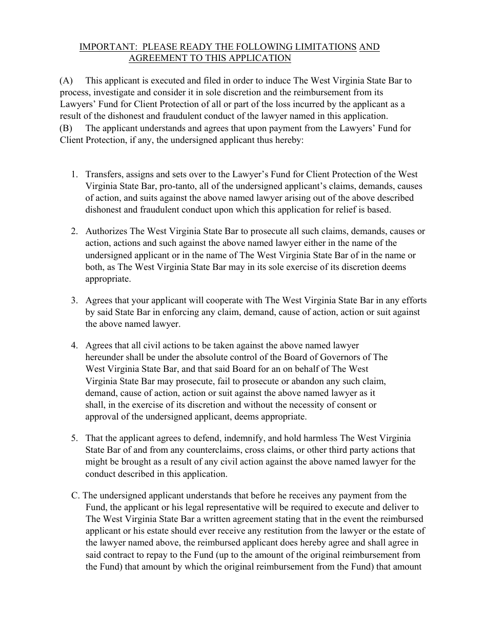 Application for Relief From the Lawyers Fund for Client Protection - West Virginia, Page 8