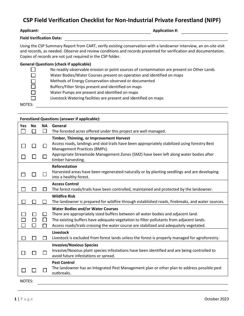 Virginia CSP Field Verification Checklist for Non-industrial Private ...