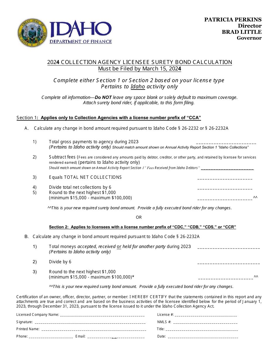 Collection Agency Licensee Annual Reporting Package - Idaho, Page 2