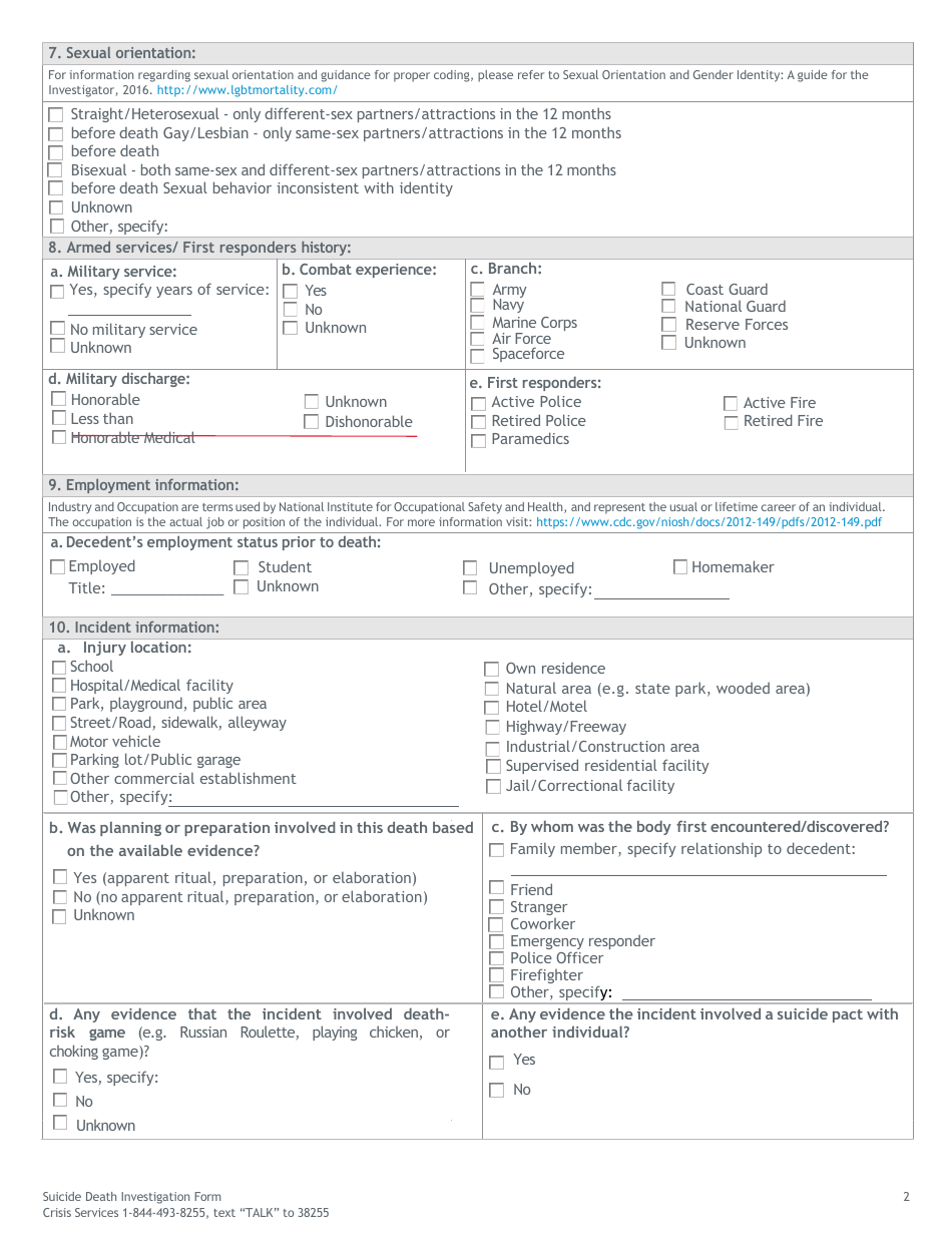 Suicide Death Investigation Form - Michigan, Page 2