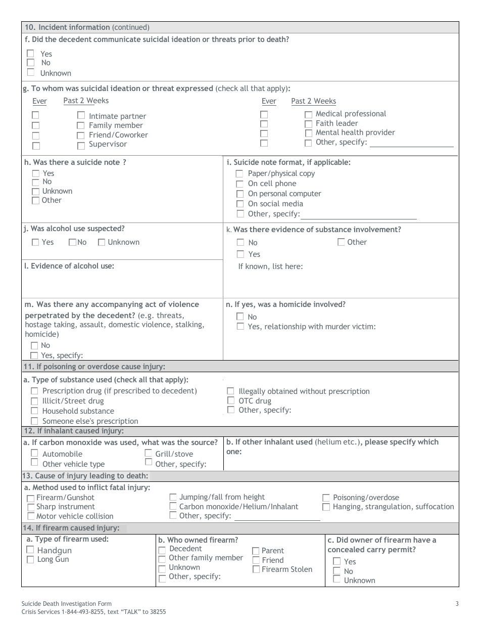 Suicide Death Investigation Form - Michigan, Page 3
