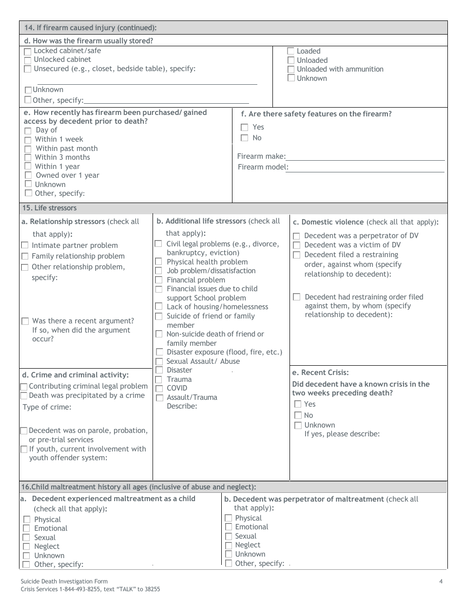 Suicide Death Investigation Form - Michigan, Page 4