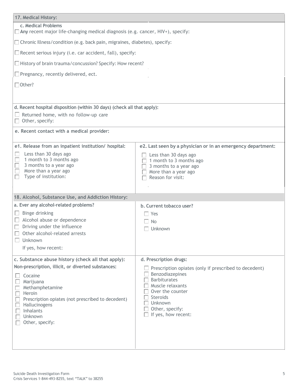 Suicide Death Investigation Form - Michigan, Page 5