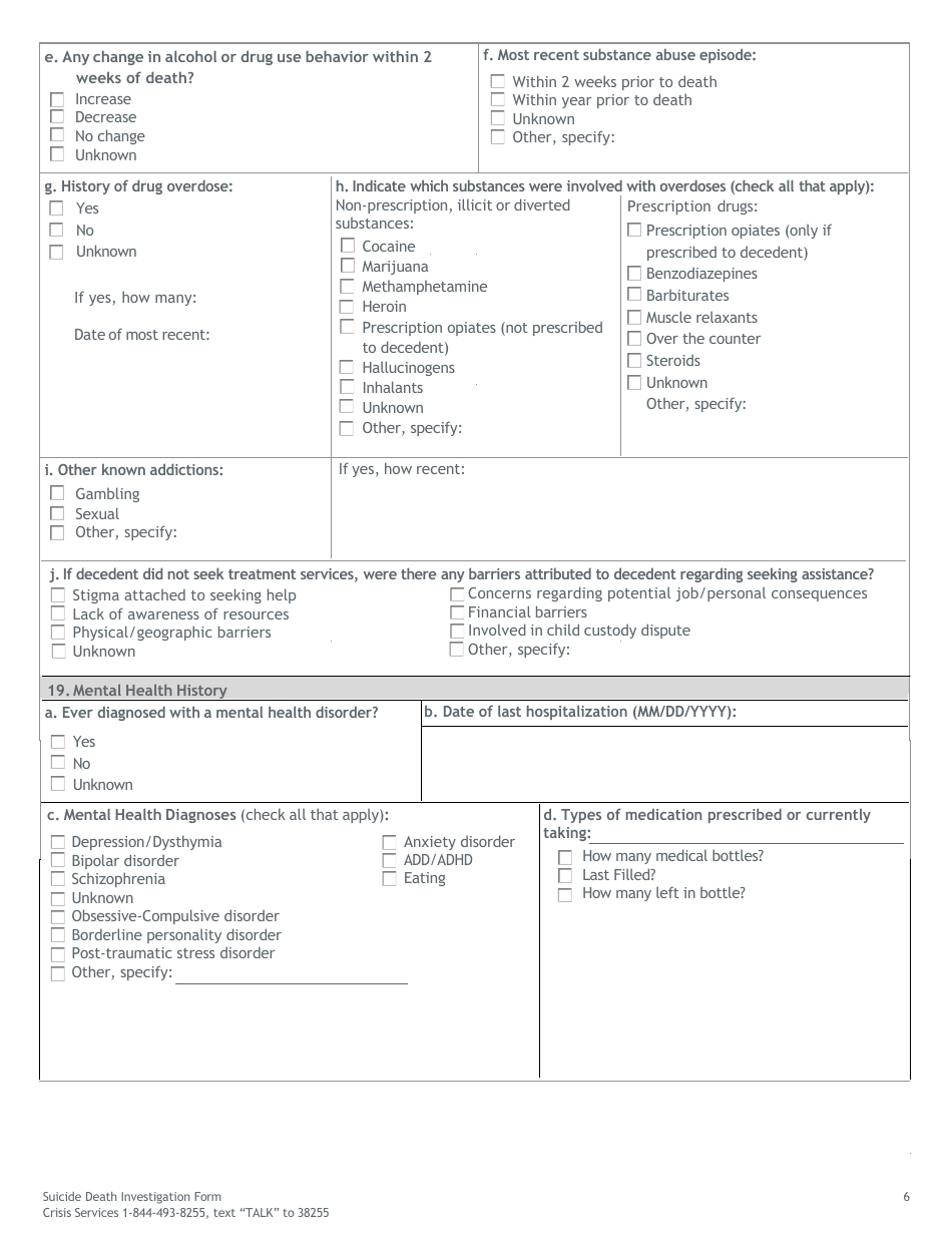 Suicide Death Investigation Form - Michigan, Page 6