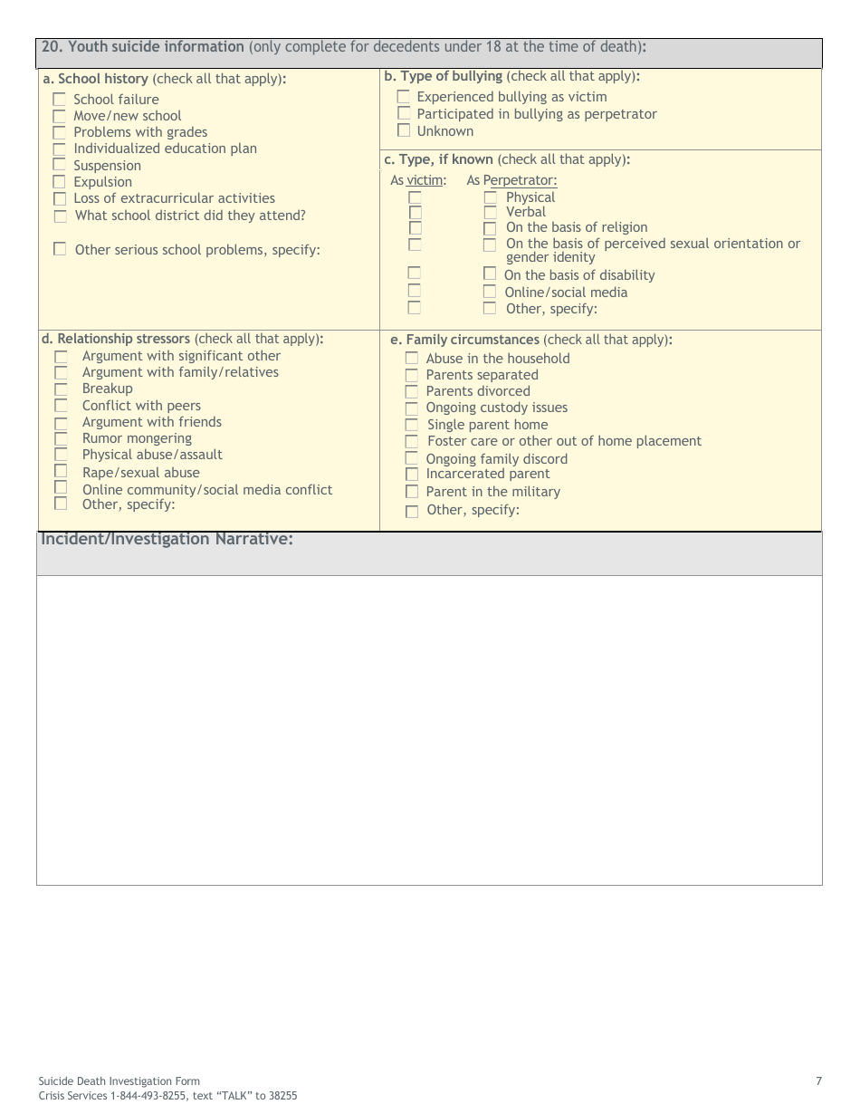 Suicide Death Investigation Form - Michigan, Page 7