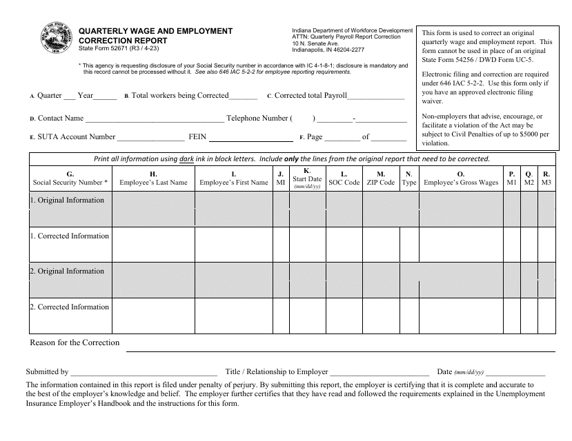 State Form 52671  Printable Pdf