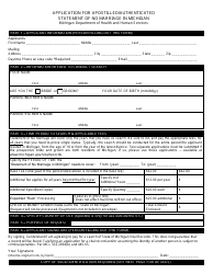 Document preview: Form DCH-0569-NO MX Application for Apostilled/Authenticated Statement of No Marriage in Michigan - Michigan