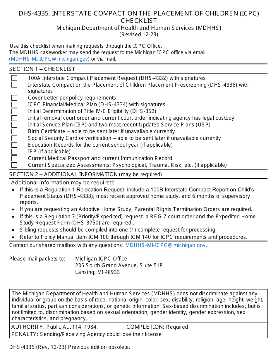 Form DHS-4335 Download Printable PDF or Fill Online Interstate Compact ...