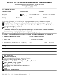 Form DHS-1201 IV-D Child Support Services Application/Referral - Michigan