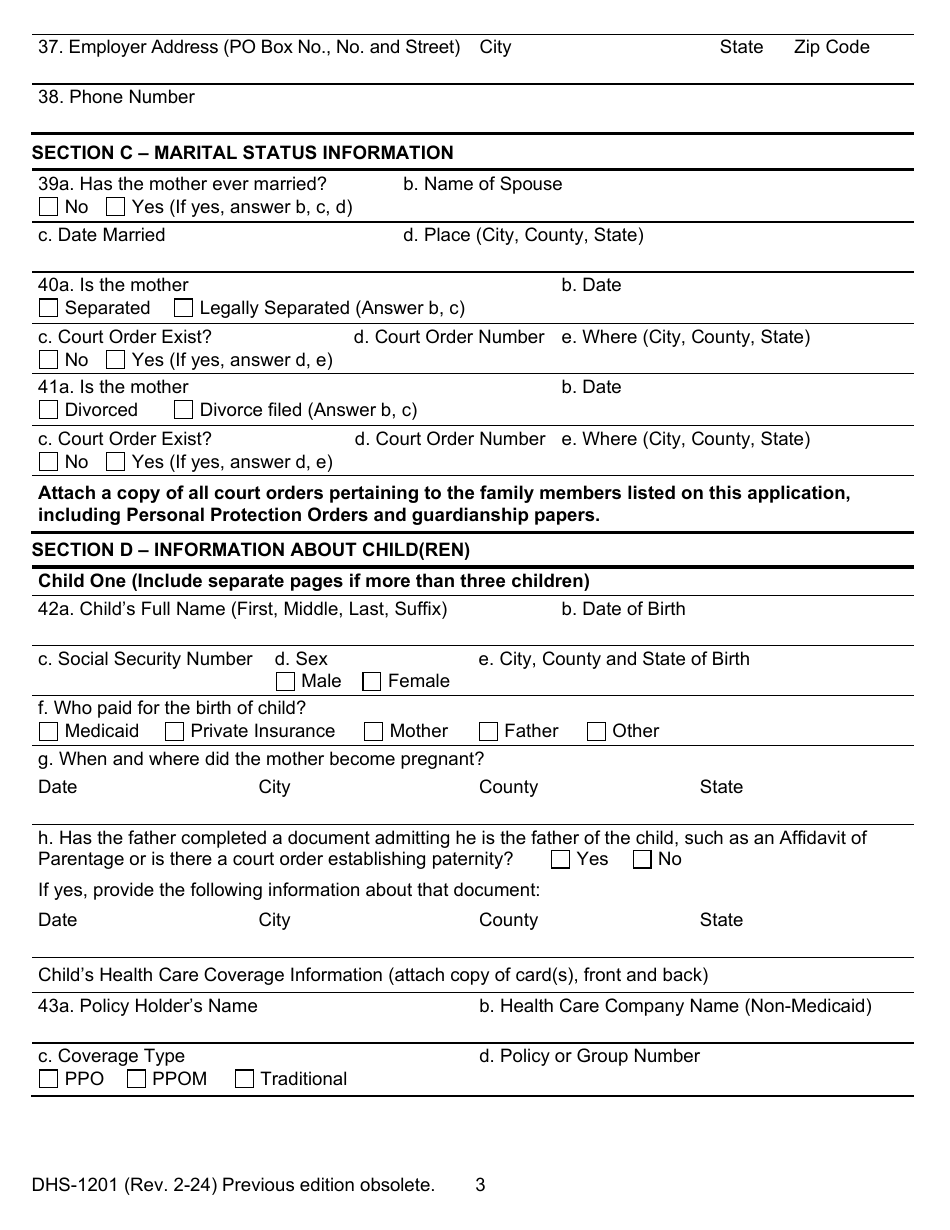 Form DHS-1201 IV-D Child Support Services Application / Referral - Michigan, Page 3