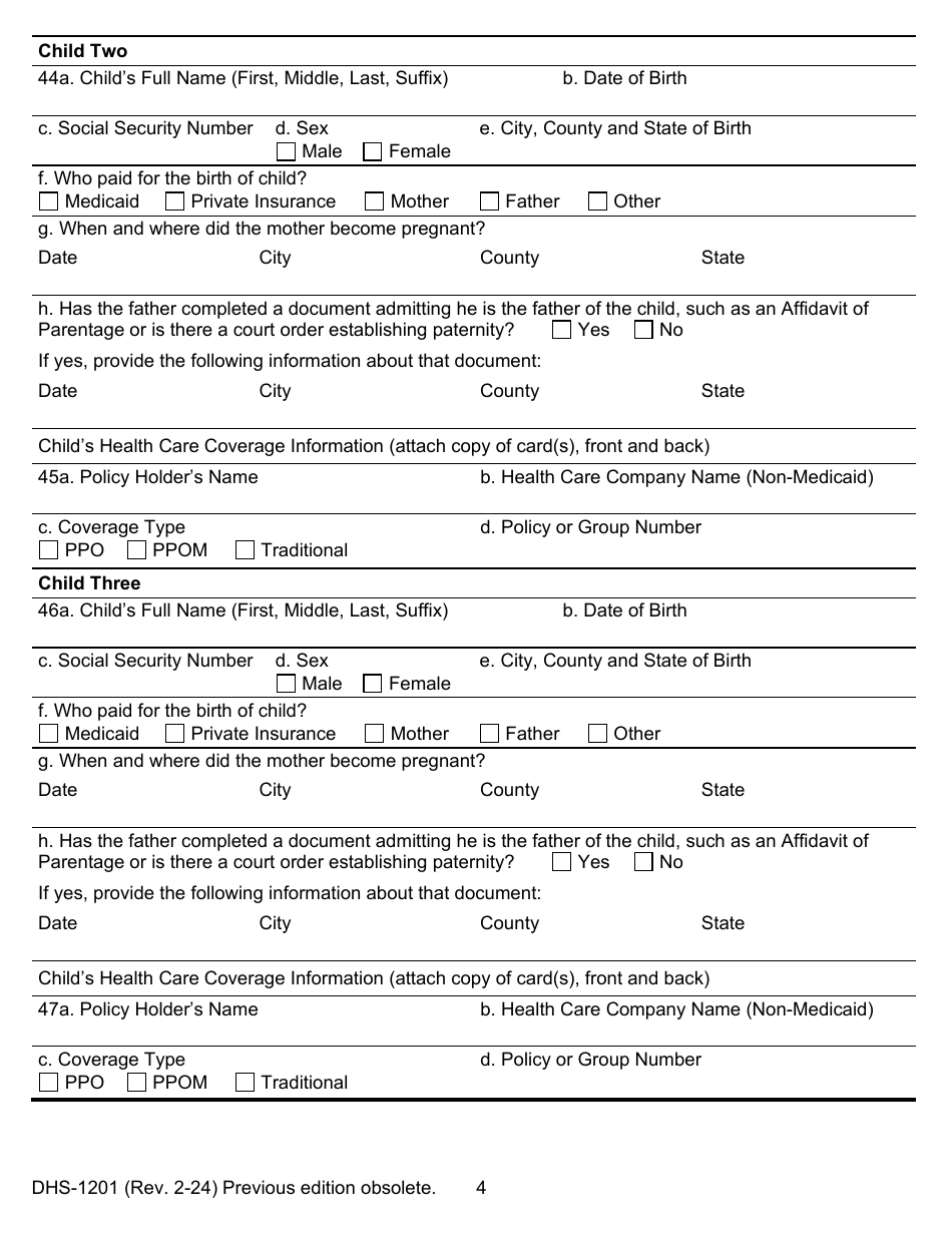 Form DHS-1201 IV-D Child Support Services Application / Referral - Michigan, Page 4