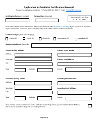 Document preview: Application for Mediator Certification Renewal - Florida