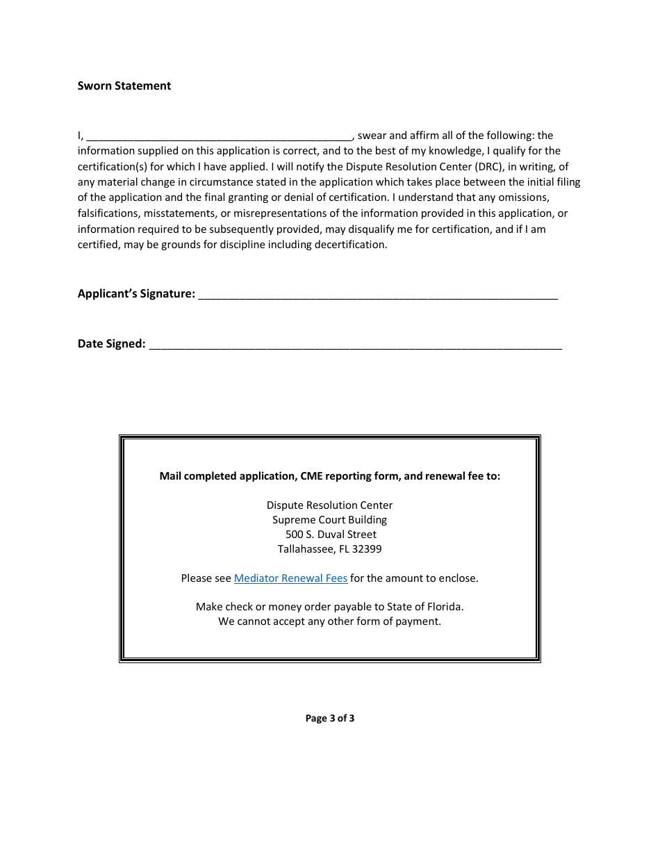 Application for Mediator Certification Renewal - Florida, Page 3