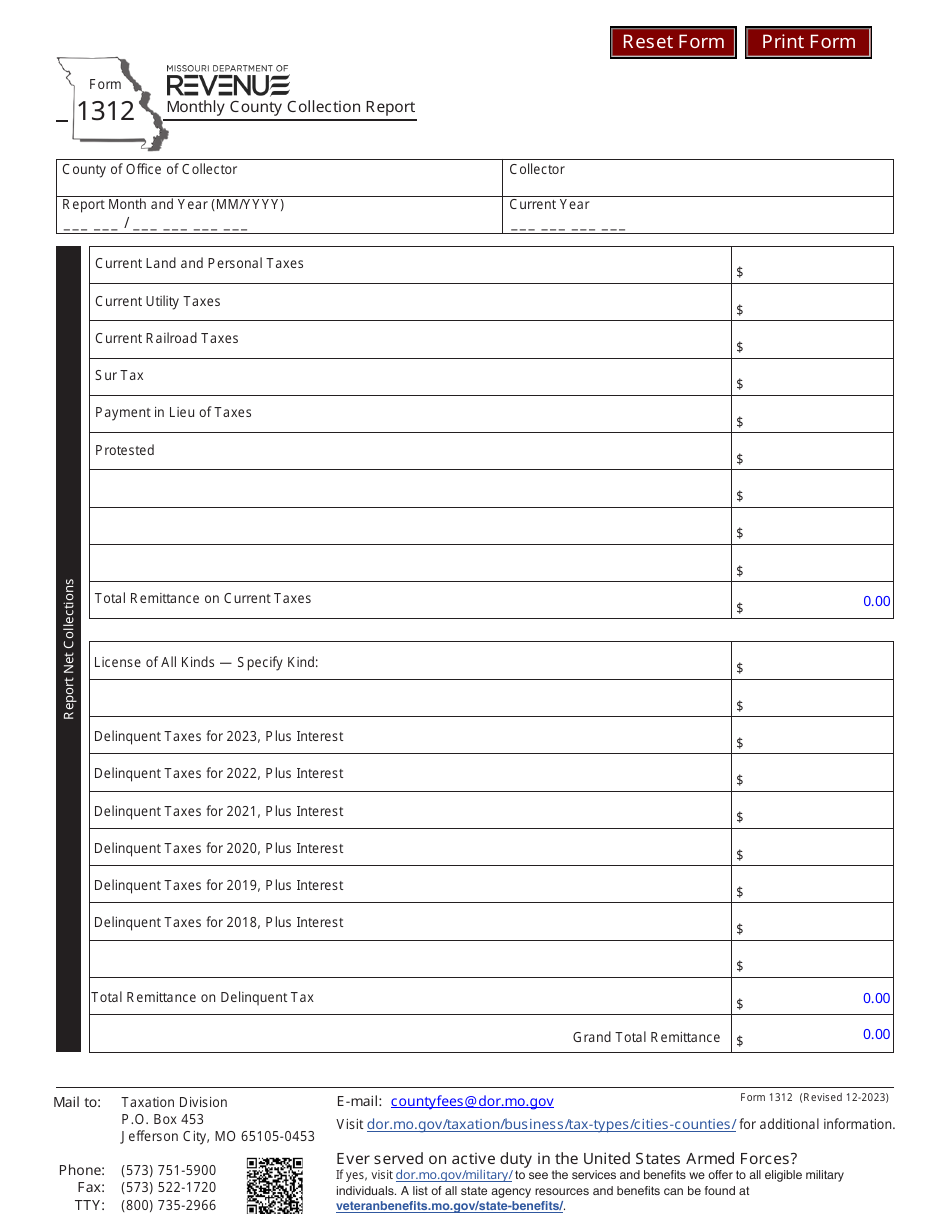 Monthly County Collection Report] - Missouri, Page 1