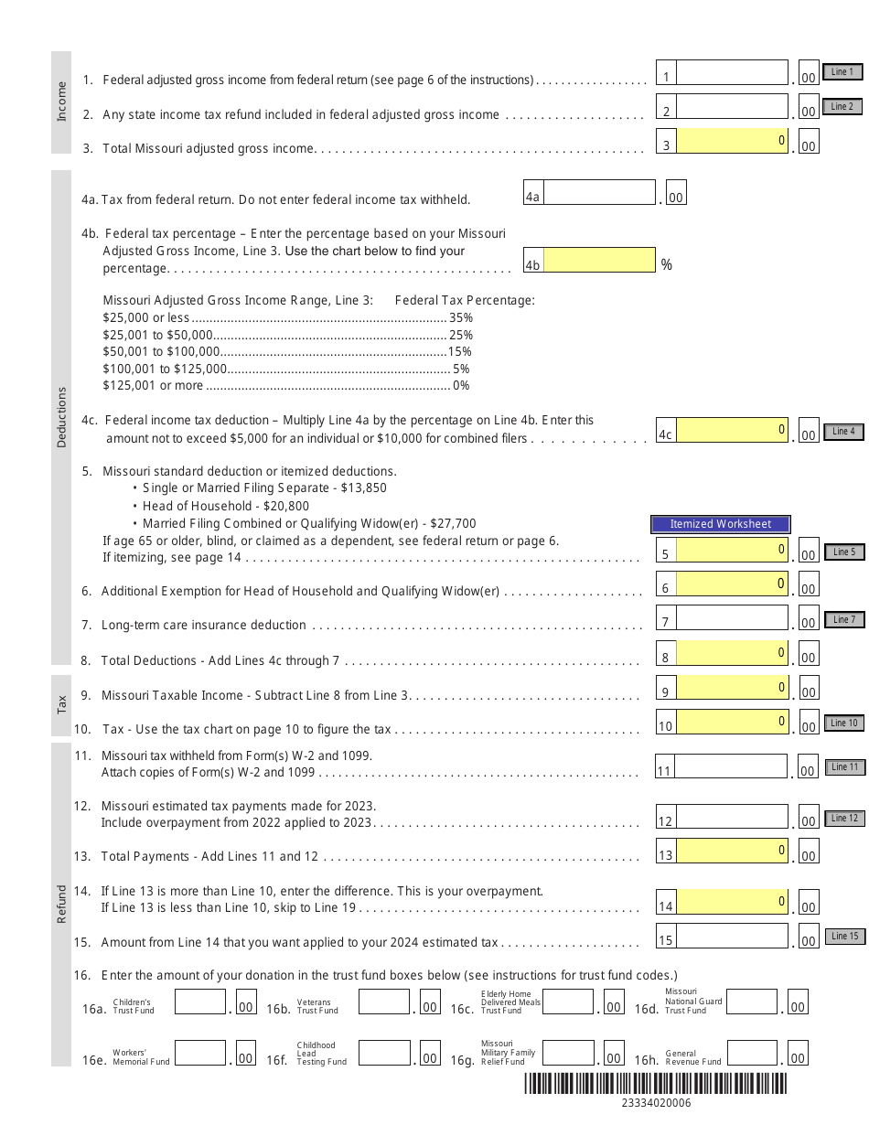 Form MO-1040A - 2023 - Fill Out, Sign Online and Download Fillable PDF ...