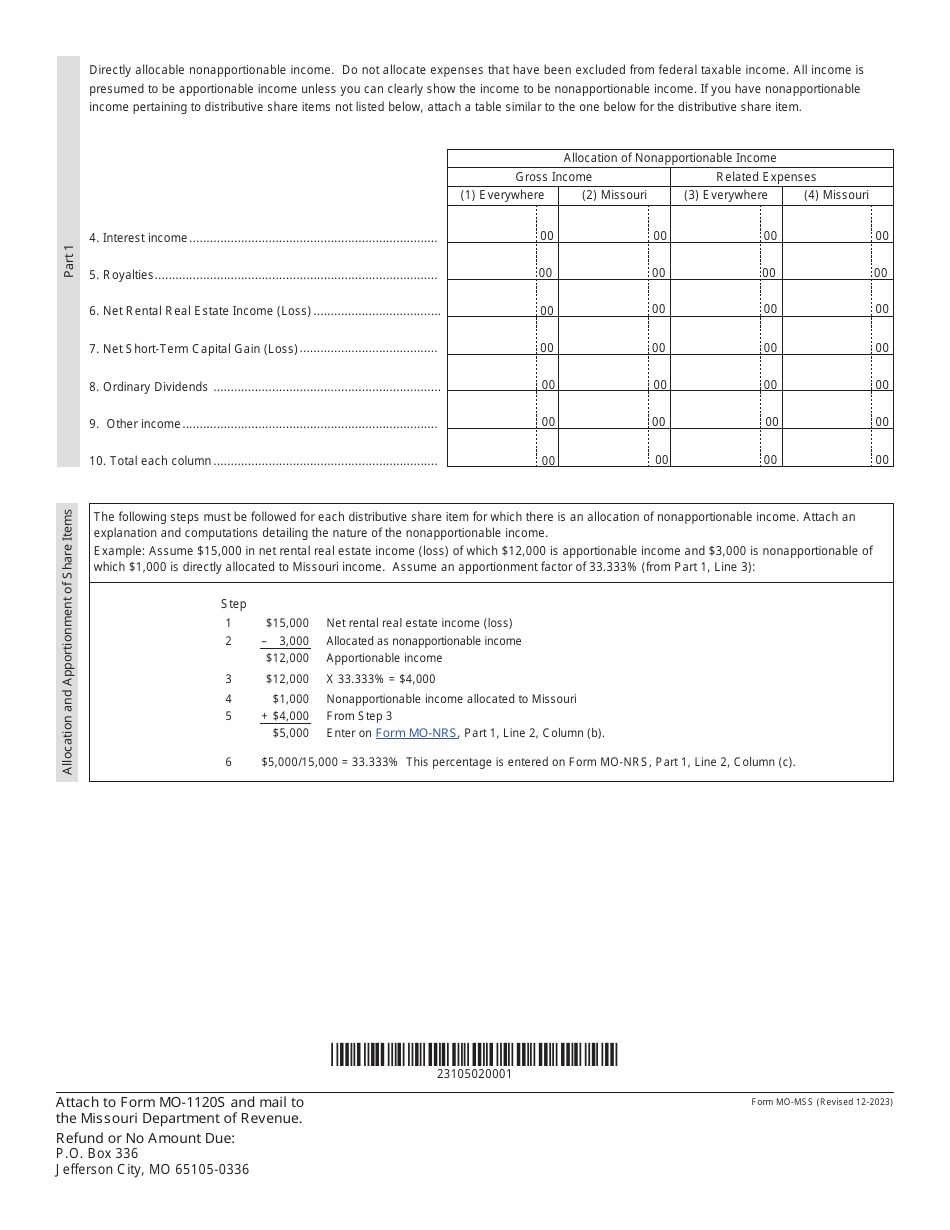 Form MO-MSS S-Corporation Allocation and Apportionment Schedule - Missouri, Page 2
