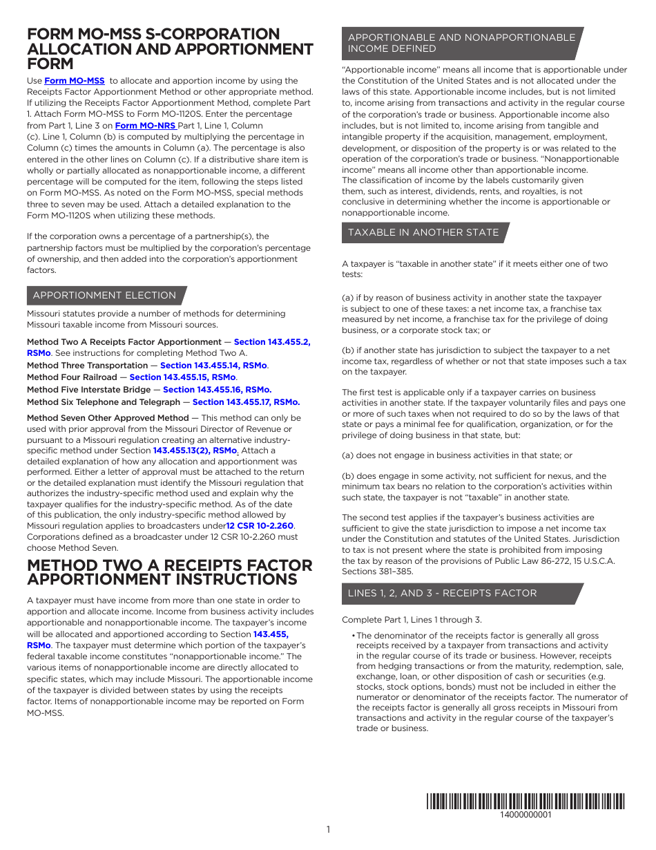Form MO-MSS S-Corporation Allocation and Apportionment Schedule - Missouri, Page 3