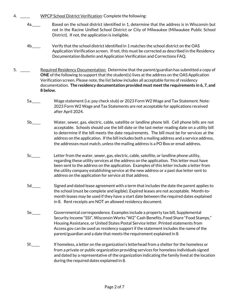 Student Application Checklist - Private School Choice Programs - Wisconsin, Page 2