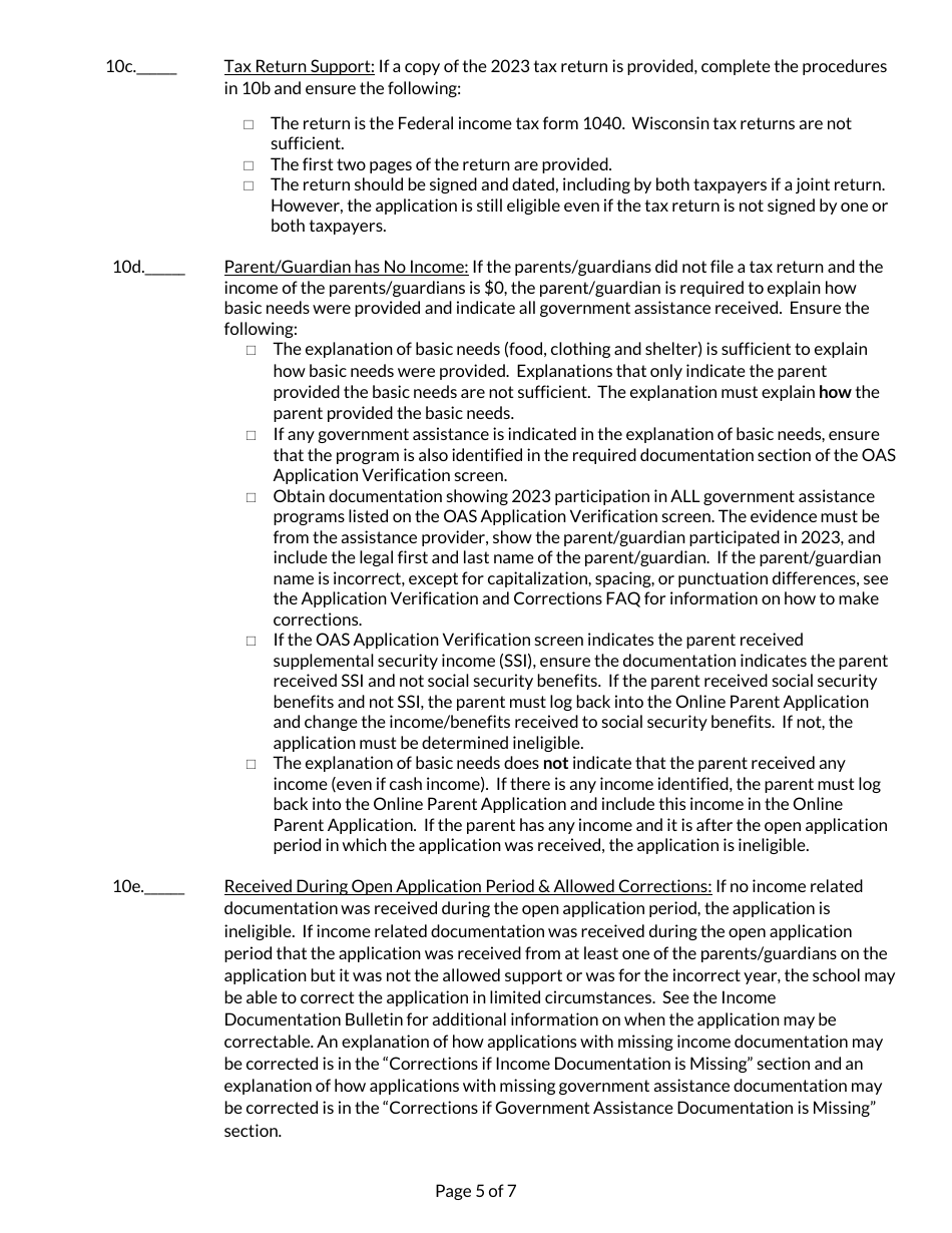 Student Application Checklist - Private School Choice Programs - Wisconsin, Page 5