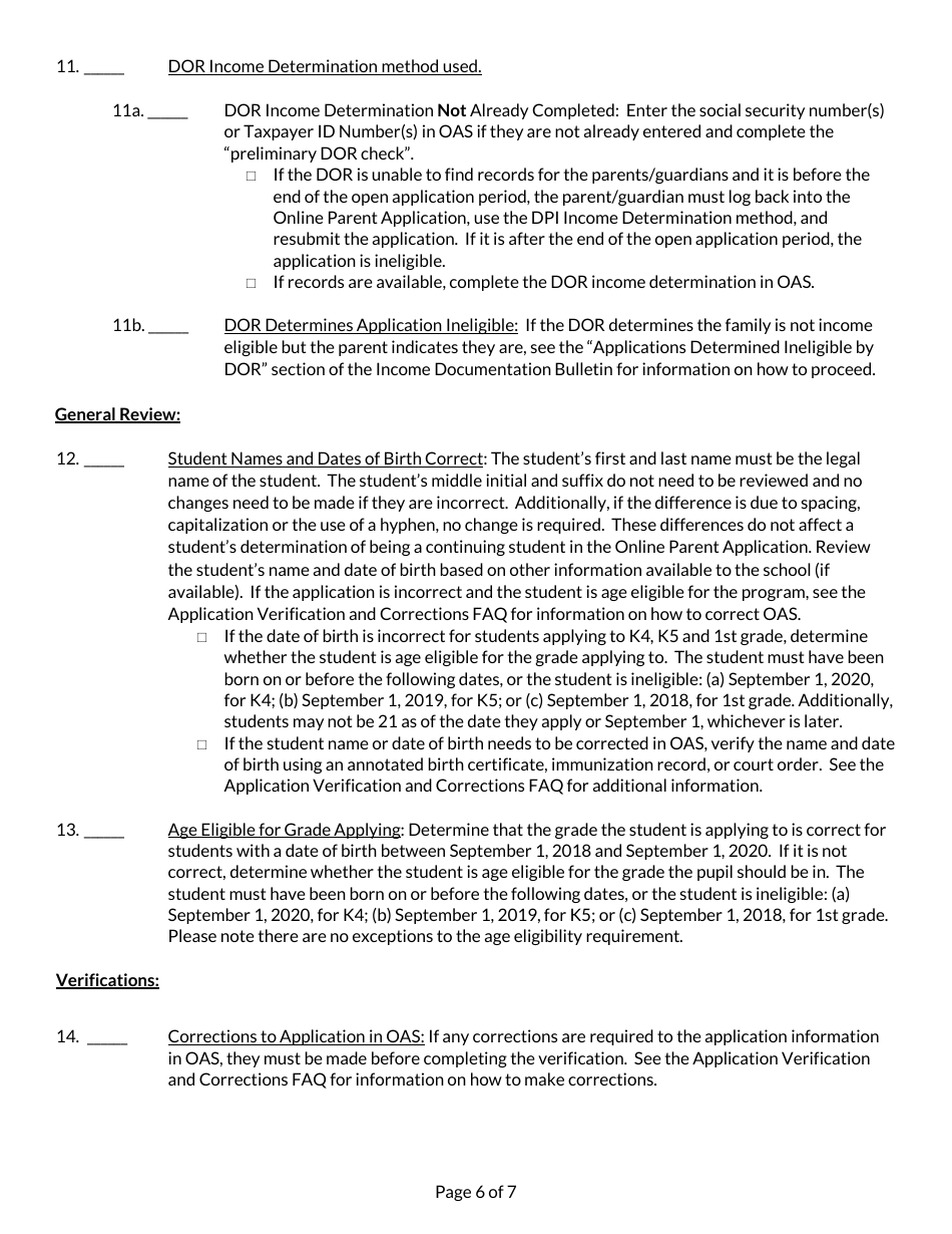 Student Application Checklist - Private School Choice Programs - Wisconsin, Page 6