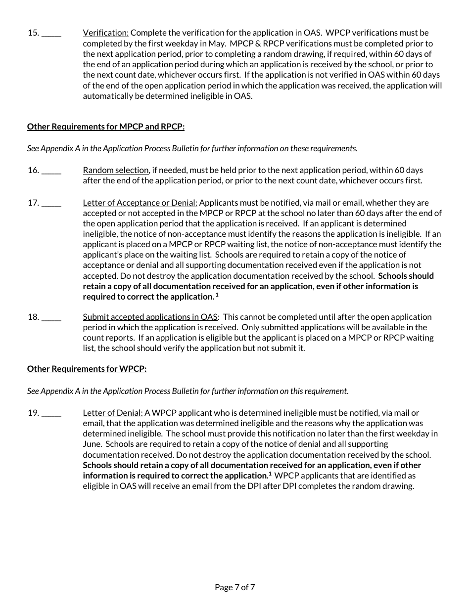 Student Application Checklist - Private School Choice Programs - Wisconsin, Page 7