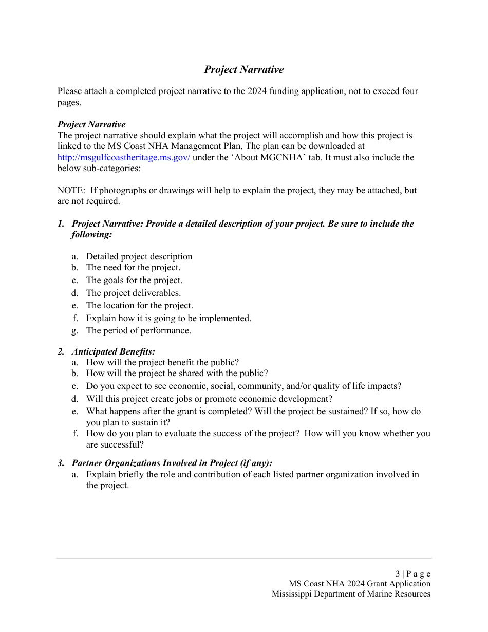 Request for Funding Application - Mississippi Gulf Coast National Heritage Area Heritage Community Grant - Mississippi, Page 3