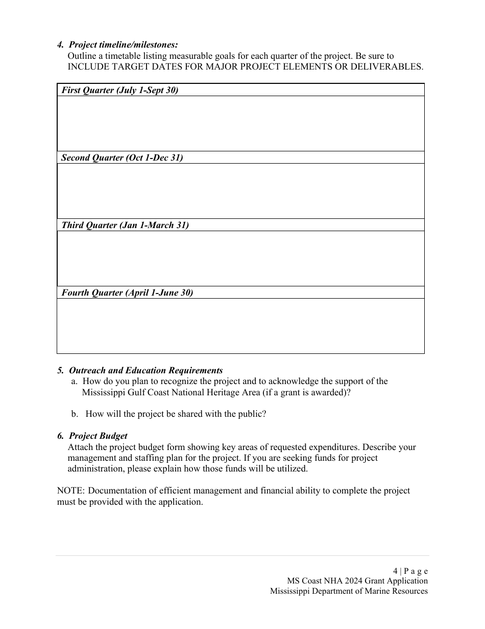 Request for Funding Application - Mississippi Gulf Coast National Heritage Area Heritage Community Grant - Mississippi, Page 4