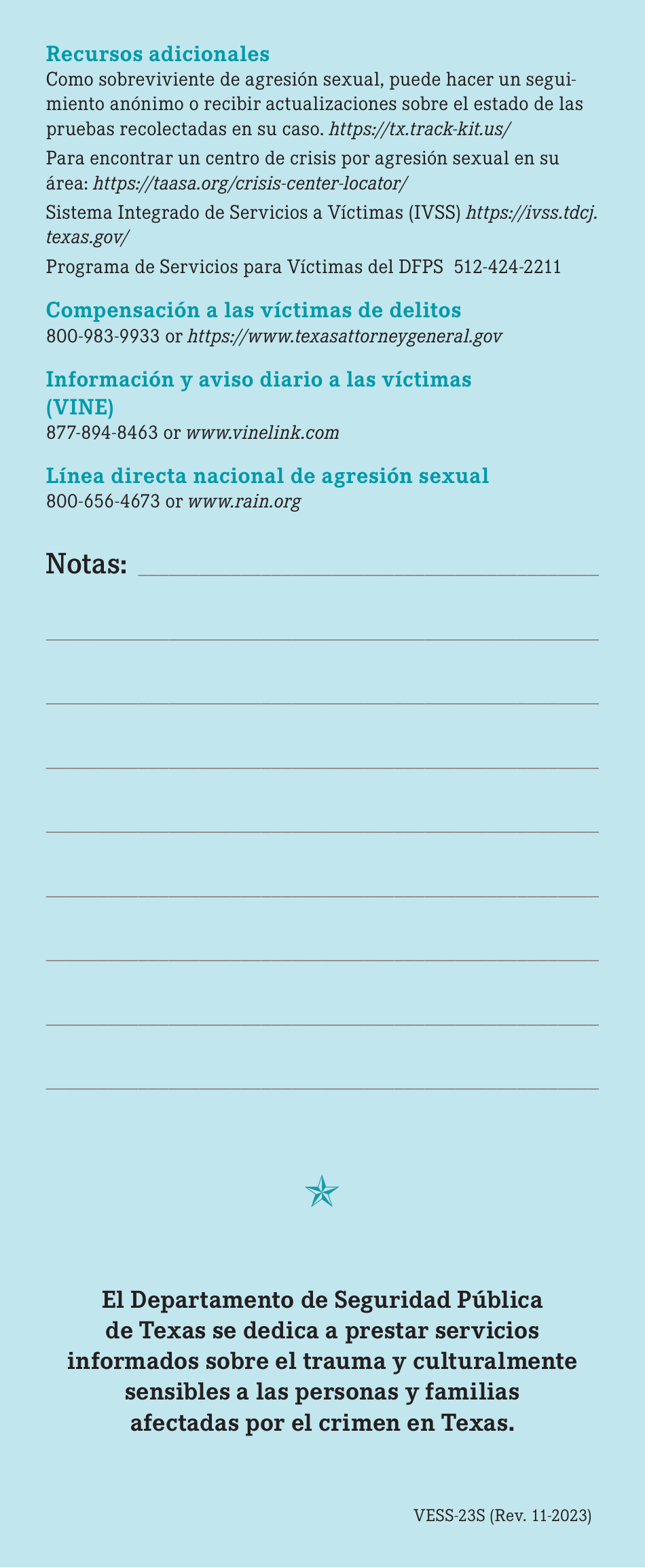 Formulario VESS-23S Derechos Adicionales De Agresion Sexual, Abuso Indecente, Acoso O Trata De Personas E Informacion De Blue Card - Texas (Spanish), Page 4