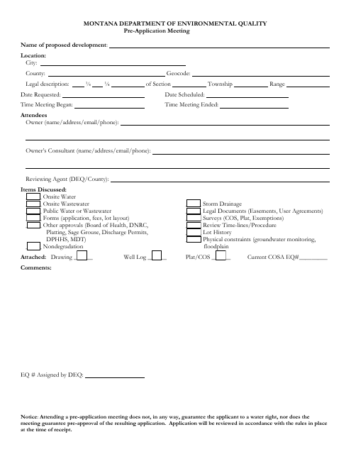 DEQ / Local Government Joint Application Form - Montana Download Pdf