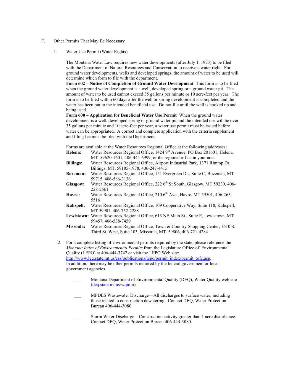 DEQ / Local Government Joint Application Form - Montana, Page 8