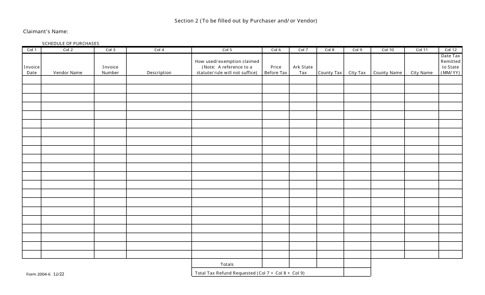 Form 2004-6 Arkansas State and Local Sales / Use Taxes Claim for Refund - Arkansas, Page 4