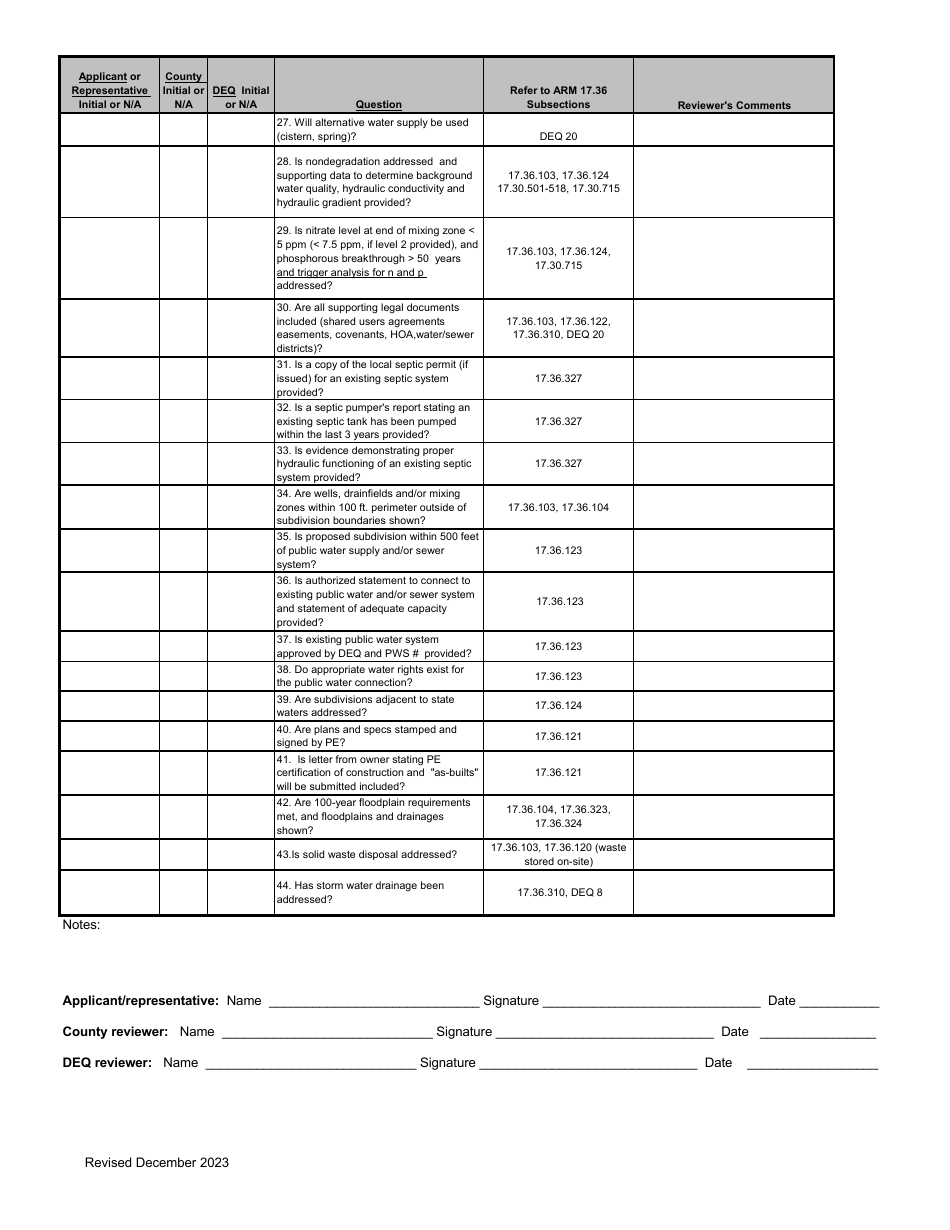 Part IV Subdivision Checklist - Montana, Page 2