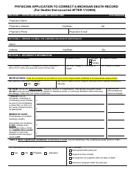 Form DCH-0862 Physician Application to Correct a Michigan Death Record (For Deaths That Occurred After 1/1/2004) - Michigan