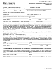 Document preview: Form 60-047 Application for Release of Inheritance Tax Liens - Iowa
