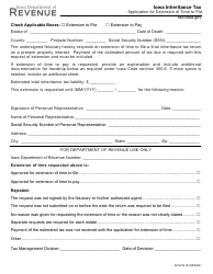 Document preview: Form 60-027 Inheritance Tax Application for Extension of Time to File - Iowa