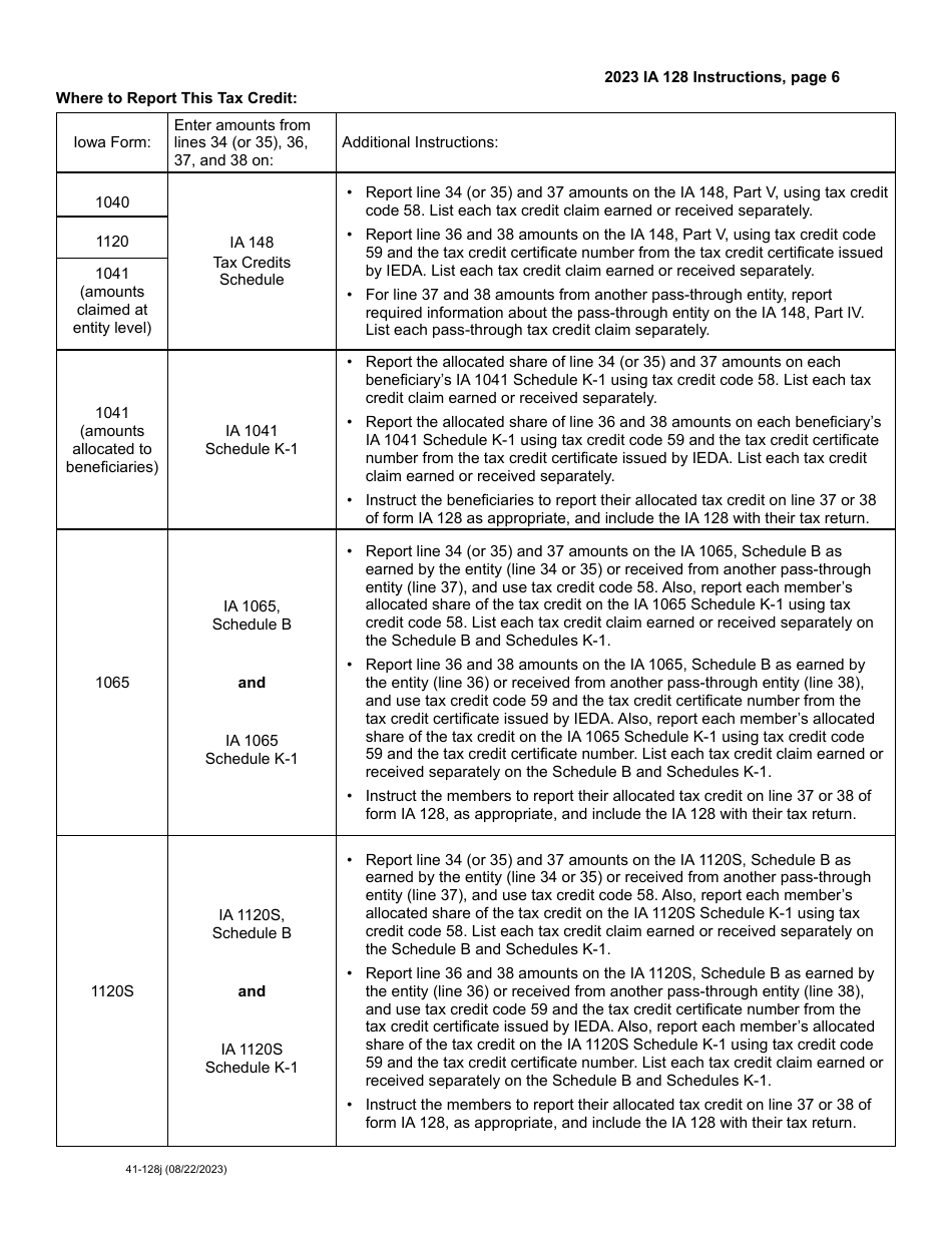 Form IA128 (41-128) Iowa Research Activities Tax Credit - Iowa, Page 10