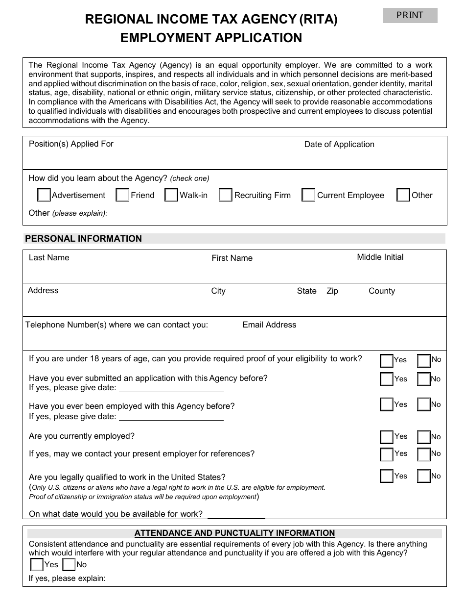 Employment Application - Ohio, Page 1