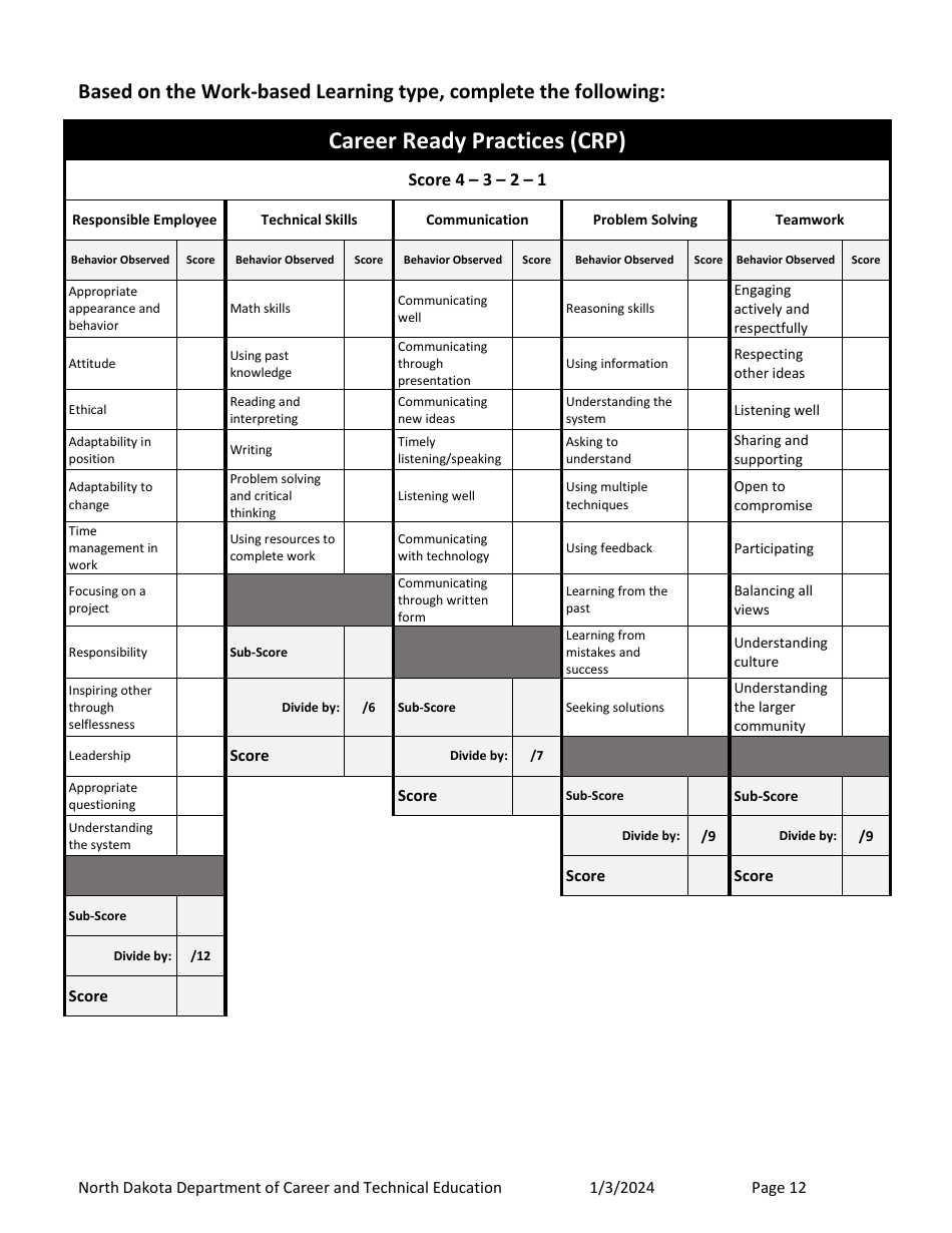Work-Based Learning Guidance - North Dakota, Page 12