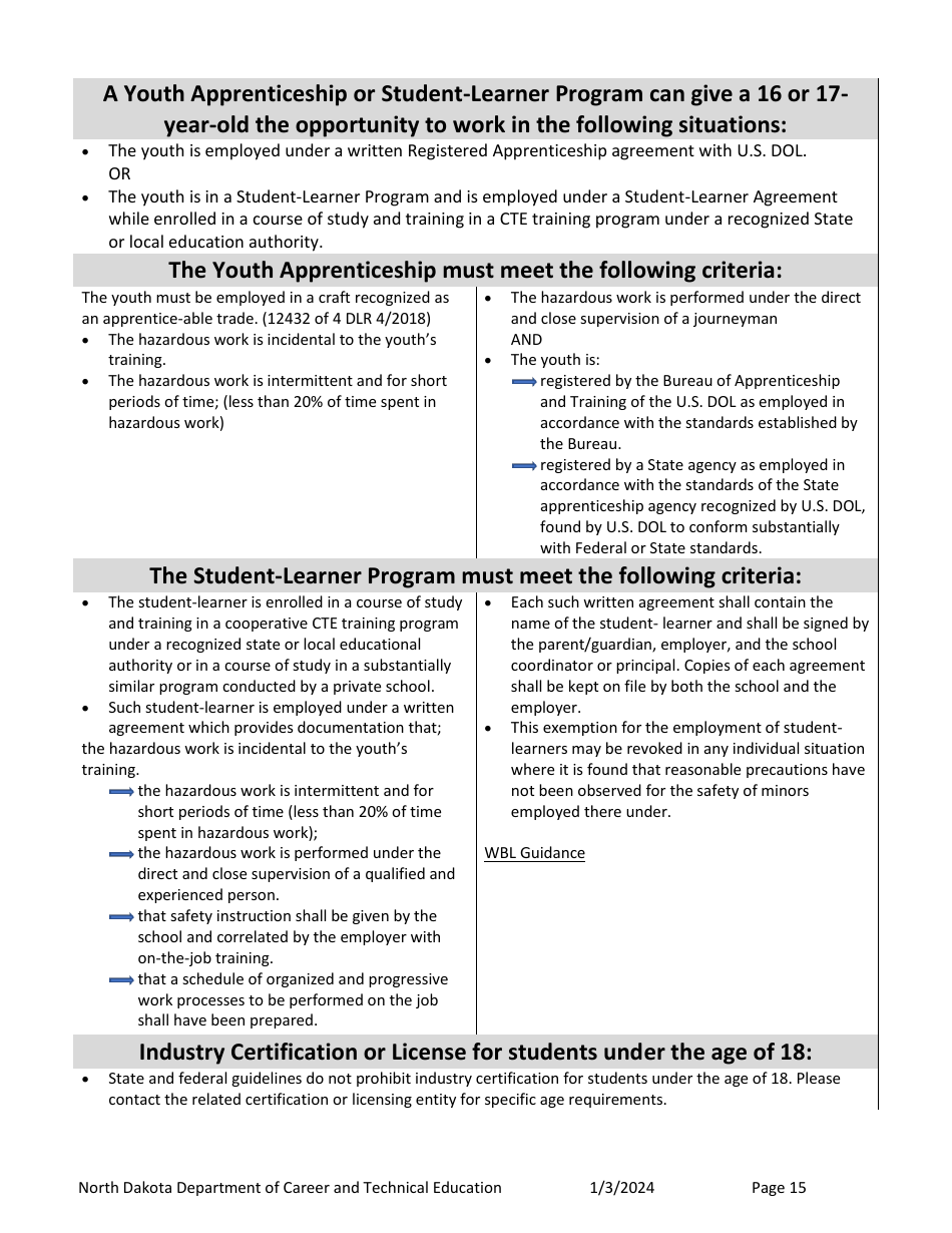 Work-Based Learning Guidance - North Dakota, Page 15